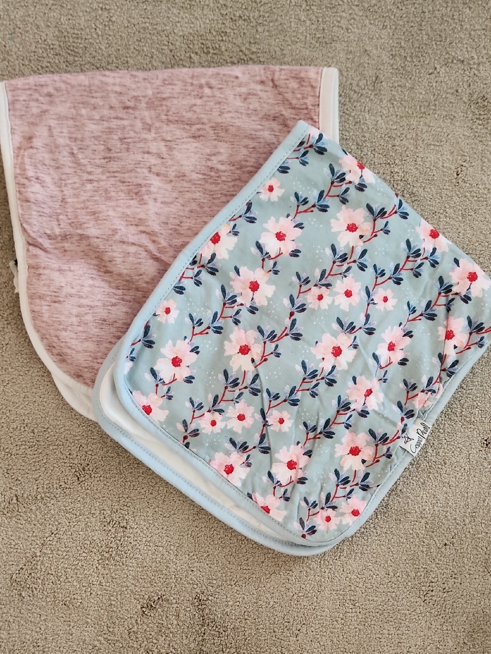 Copper Pearl floral Blue & Pink Baby Burp Rags